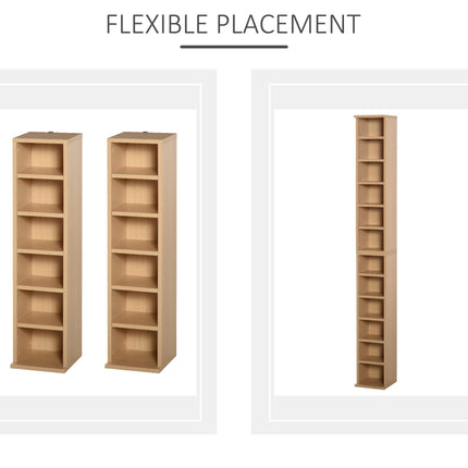Set of 2 CD Media Display Shelf Units with Adjustable Shelves for Blu-Ray DVD Storage - Natural Wood Color