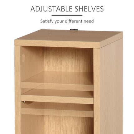Set of 2 CD Media Display Shelf Units with Adjustable Shelves for Blu-Ray DVD Storage - Natural Wood Color