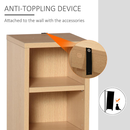 Set of 2 CD Media Display Shelf Units with Adjustable Shelves for Blu-Ray DVD Storage - Natural Wood Color