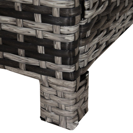 Square PE Rattan Garden Table, with Glass Table Top - Grey