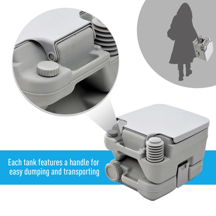 Portable 10L Travel Toilet with Double Tank Design - Grey