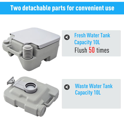 Portable 10L Travel Toilet with Double Tank Design - Grey