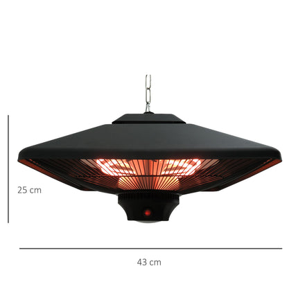 2kW Outdoor Hanging Ceiling Mounted Aluminium Halogen Electric Heater with LED and Remote Control - Black