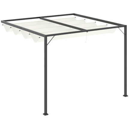 3 x 3(m) Outdoor Lean To Pergola Retractable Canopy Wall Mounted Gazebo Patio Sh
