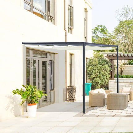 3 x 3(m) Outdoor Lean To Pergola Retractable Canopy Wall Mounted Gazebo Patio Sh