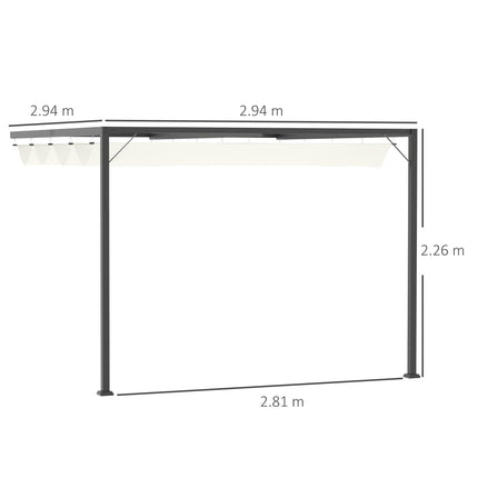 3 x 3(m) Outdoor Lean To Pergola Retractable Canopy Wall Mounted Gazebo Patio Sh