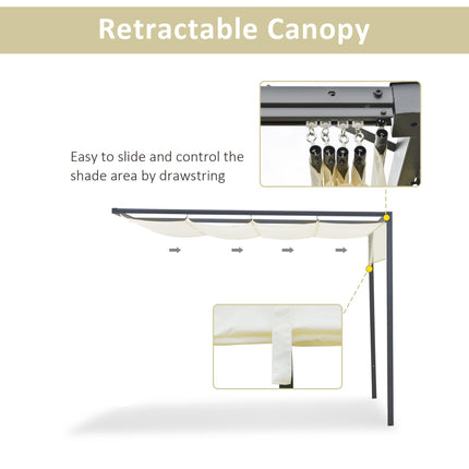 3 x 3(m) Outdoor Lean To Pergola Retractable Canopy Wall Mounted Gazebo Patio Sh