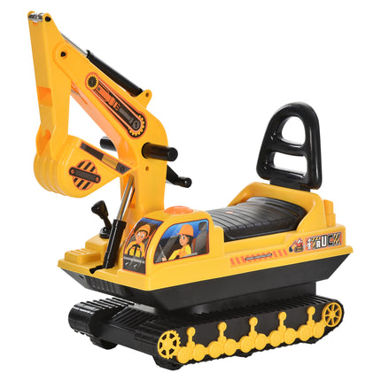 Kids Ride On Digger Excavator Toy Walker with Storage Basket for Toddlers 3 Years Old - Yellow