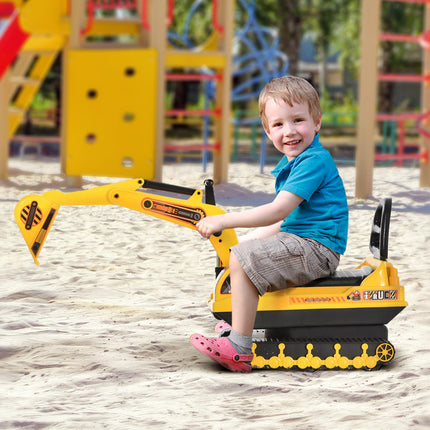 Kids Ride On Digger Excavator Toy Walker with Storage Basket for Toddlers 3 Years Old - Yellow