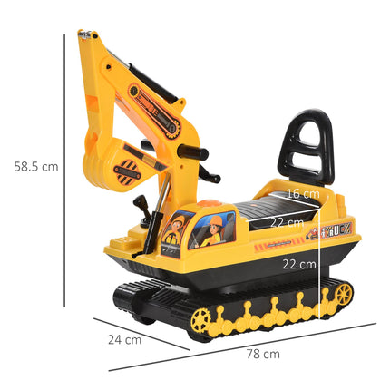 Kids Ride On Digger Excavator Toy Walker with Storage Basket for Toddlers 3 Years Old - Yellow