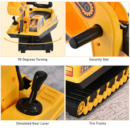 Kids Ride On Digger Excavator Toy Walker with Storage Basket for Toddlers 3 Years Old - Yellow