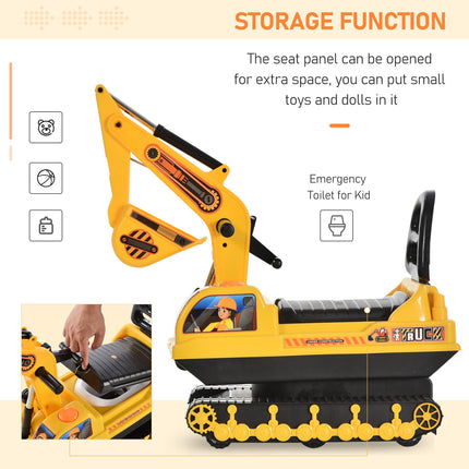 Kids Ride On Digger Excavator Toy Walker with Storage Basket for Toddlers 3 Years Old - Yellow