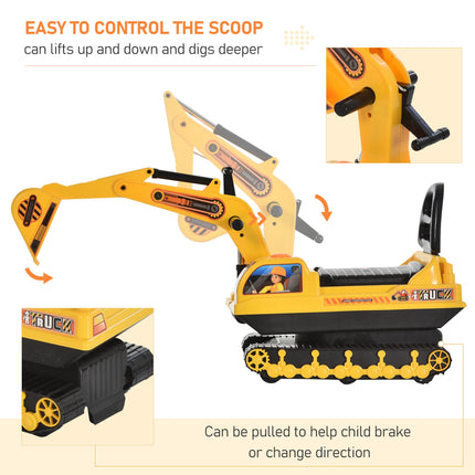 Kids Ride On Digger Excavator Toy Walker with Storage Basket for Toddlers 3 Years Old - Yellow