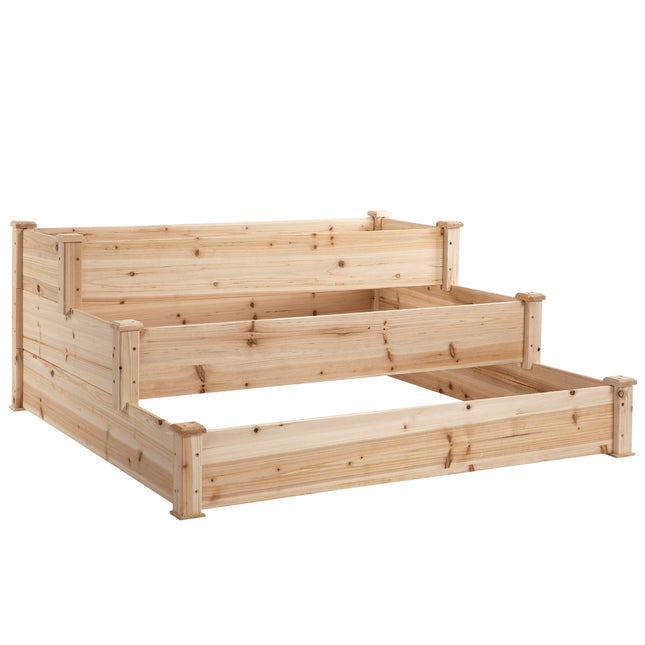 470L 3-Tier Raised Garden Bed Planter Kit, Elevated Wooden Planters 124x124x56 cm - Natural