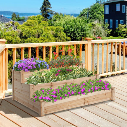 470L 3-Tier Raised Garden Bed Planter Kit, Elevated Wooden Planters 124x124x56 cm - Natural