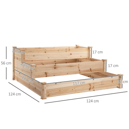 470L 3-Tier Raised Garden Bed Planter Kit, Elevated Wooden Planters 124x124x56 cm - Natural