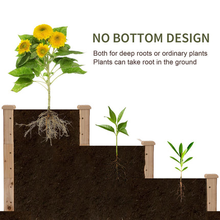 470L 3-Tier Raised Garden Bed Planter Kit, Elevated Wooden Planters 124x124x56 cm - Natural