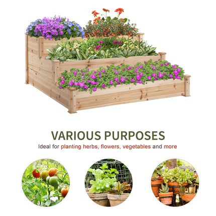 470L 3-Tier Raised Garden Bed Planter Kit, Elevated Wooden Planters 124x124x56 cm - Natural