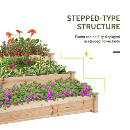 470L 3-Tier Raised Garden Bed Planter Kit, Elevated Wooden Planters 124x124x56 cm - Natural