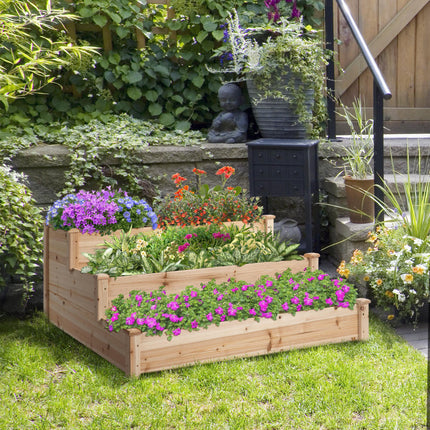 470L 3-Tier Raised Garden Bed Planter Kit, Elevated Wooden Planters 124x124x56 cm - Natural