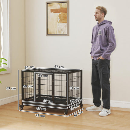 38" Heavy Duty Metal Dog Kennel with Crate Tray and Wheels Medium - Black