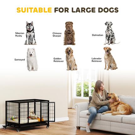 38" Heavy Duty Metal Dog Kennel with Crate Tray and Wheels Medium - Black