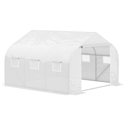 4.5m Walk-In Greenhouse Polytunnel with Steel Frame and Roll-Up Door - White