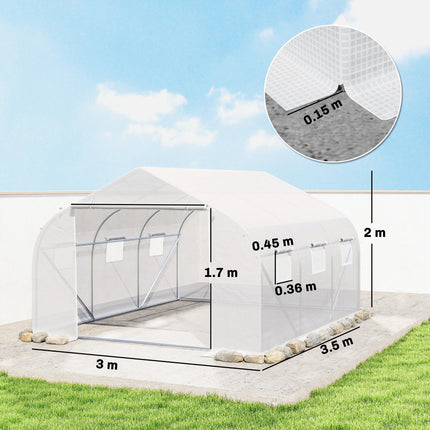 4.5m Walk-In Greenhouse Polytunnel with Steel Frame and Roll-Up Door - White