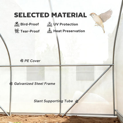 4.5m Walk-In Greenhouse Polytunnel with Steel Frame and Roll-Up Door - White
