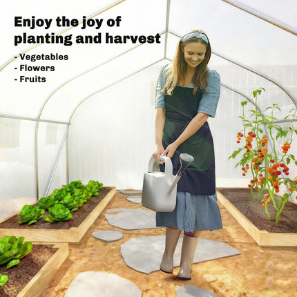 4.5m Walk-In Greenhouse Polytunnel with Steel Frame and Roll-Up Door - White