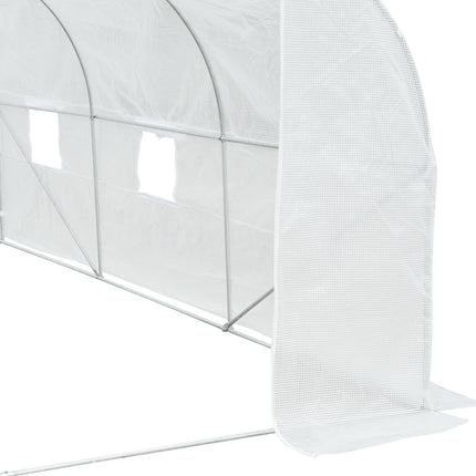 4.5m Walk-In Greenhouse Polytunnel with Steel Frame and Roll-Up Door - White