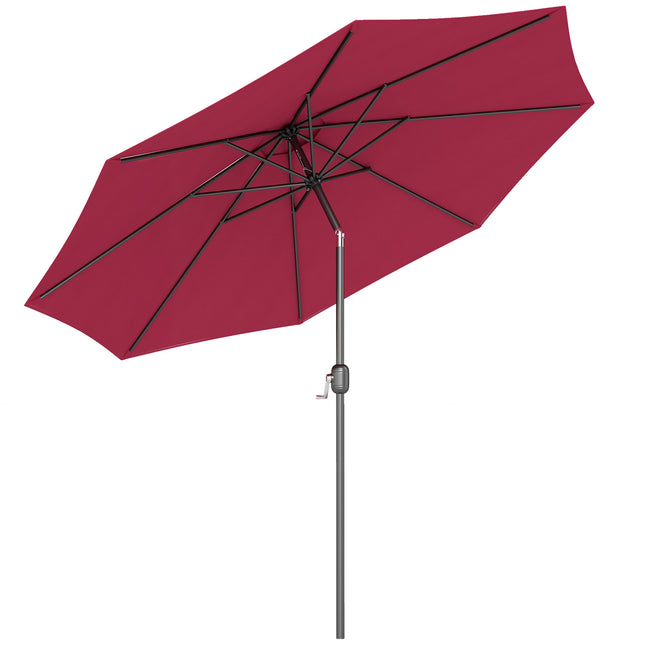 3m Tilting Parasol Garden Umbrella with 8 Ribs and Crank Handle - Wine Red
