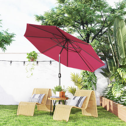 3m Tilting Parasol Garden Umbrella with 8 Ribs and Crank Handle - Wine Red