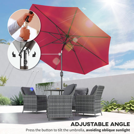 3m Tilting Parasol Garden Umbrella with 8 Ribs and Crank Handle - Wine Red