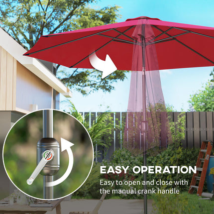 3m Tilting Parasol Garden Umbrella with 8 Ribs and Crank Handle - Wine Red