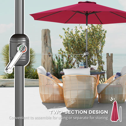 3m Tilting Parasol Garden Umbrella with 8 Ribs and Crank Handle - Wine Red