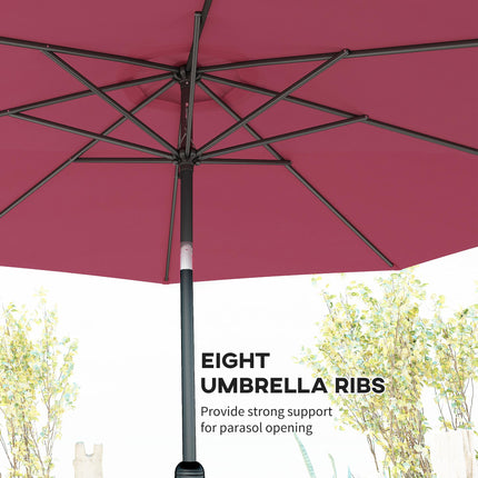 3m Tilting Parasol Garden Umbrella with 8 Ribs and Crank Handle - Wine Red