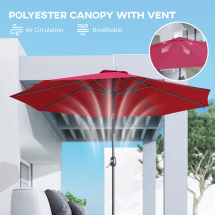 3m Tilting Parasol Garden Umbrella with 8 Ribs and Crank Handle - Wine Red