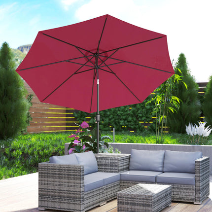 3m Tilting Parasol Garden Umbrella with 8 Ribs and Crank Handle - Wine Red