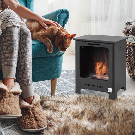 Freestanding Bioethanol Fireplace with 0.9L Tank, 3-Hour Burn Time for Indoor Use - Black