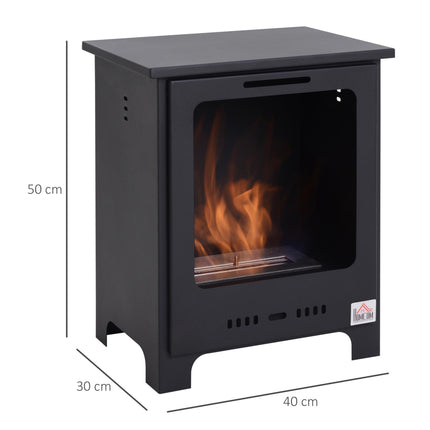 Freestanding Bioethanol Fireplace with 0.9L Tank, 3-Hour Burn Time for Indoor Use - Black