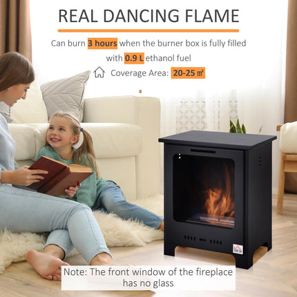 Freestanding Bioethanol Fireplace with 0.9L Tank, 3-Hour Burn Time for Indoor Use - Black