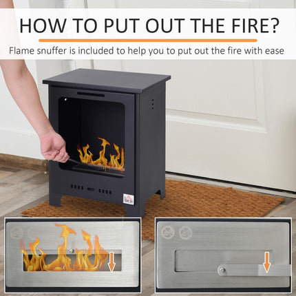 Freestanding Bioethanol Fireplace with 0.9L Tank, 3-Hour Burn Time for Indoor Use - Black
