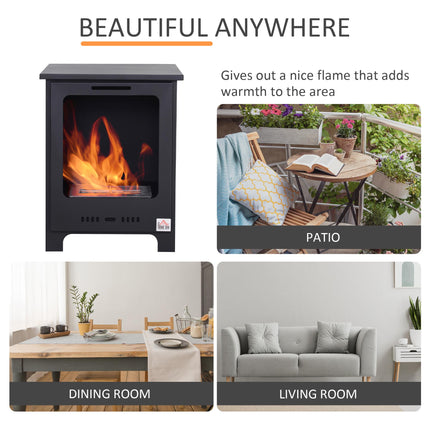 Freestanding Bioethanol Fireplace with 0.9L Tank, 3-Hour Burn Time for Indoor Use - Black