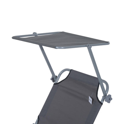 Adjustable Folding Reclining Sun Lounger with Canopy for Beach Garden Patio - Grey