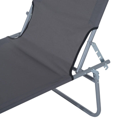 Adjustable Folding Reclining Sun Lounger with Canopy for Beach Garden Patio - Grey