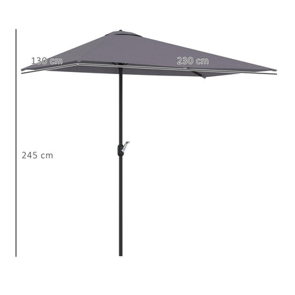 2.3m Half Round Balcony Parasol with Crank Handle UV Resistant - Grey