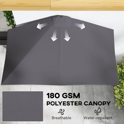 2.3m Half Round Balcony Parasol with Crank Handle UV Resistant - Grey
