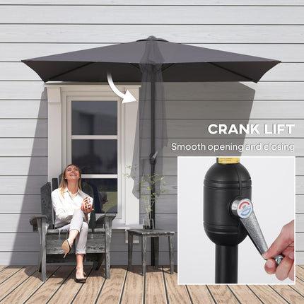 2.3m Half Round Balcony Parasol with Crank Handle UV Resistant - Grey