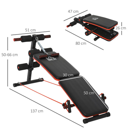 Steel Foldable Core Workout Bench for Home - Red/Black